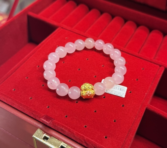 Vòng Chuỗi Hồng Phối Charm Túi Tiền 